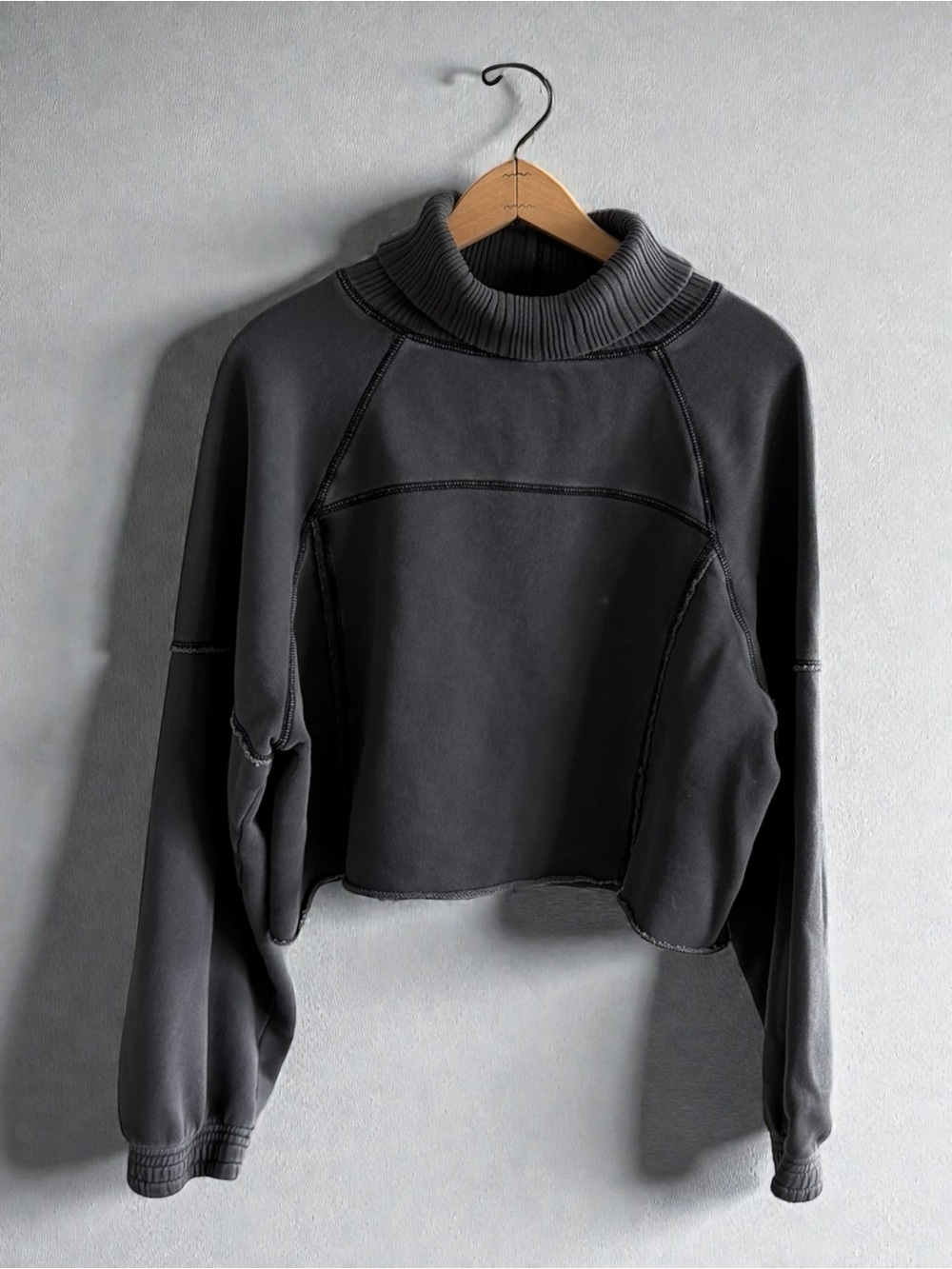 aerie Dark Charcoal Cropped Mock Neck Sweatshirt - Picture 1 of 4